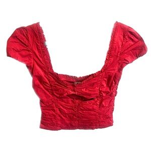 I AM GIA Red GENE Ruched Crop Top with Cutout Size Large